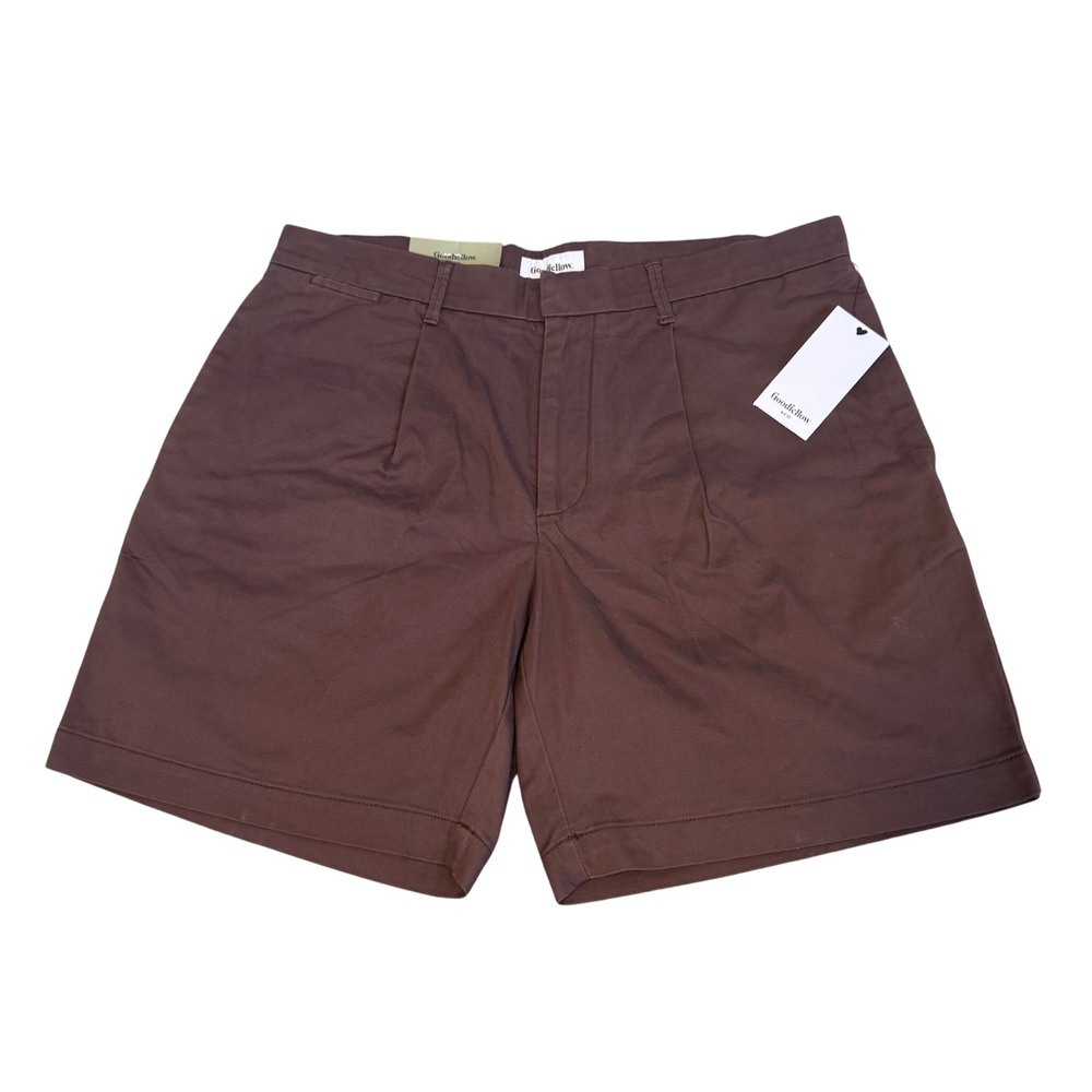 New Goodfellow & Co Brown Pleated Shorts Men's Size 34 Cotton Blend Stretch